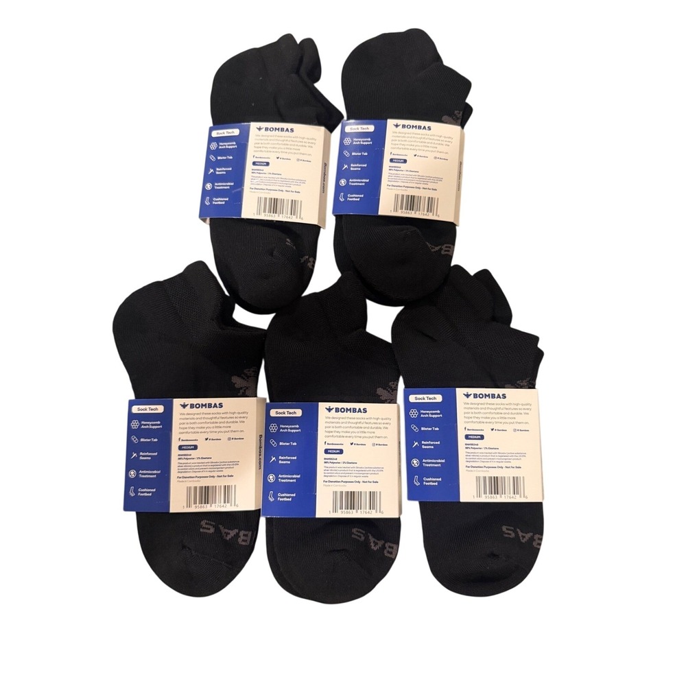 Bombas Ankle Socks Women Medium Black 5 Pairs Honeycomb Arch Support Blister Tab - Picture 2 of 5